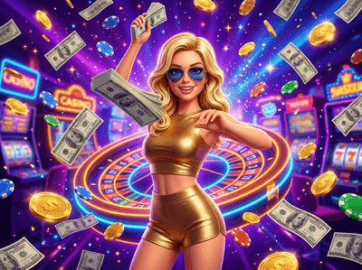 Digital casino interface with golden elements and purple lights