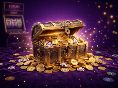 Luxury online casino interface with lavender neon lights and golden chips